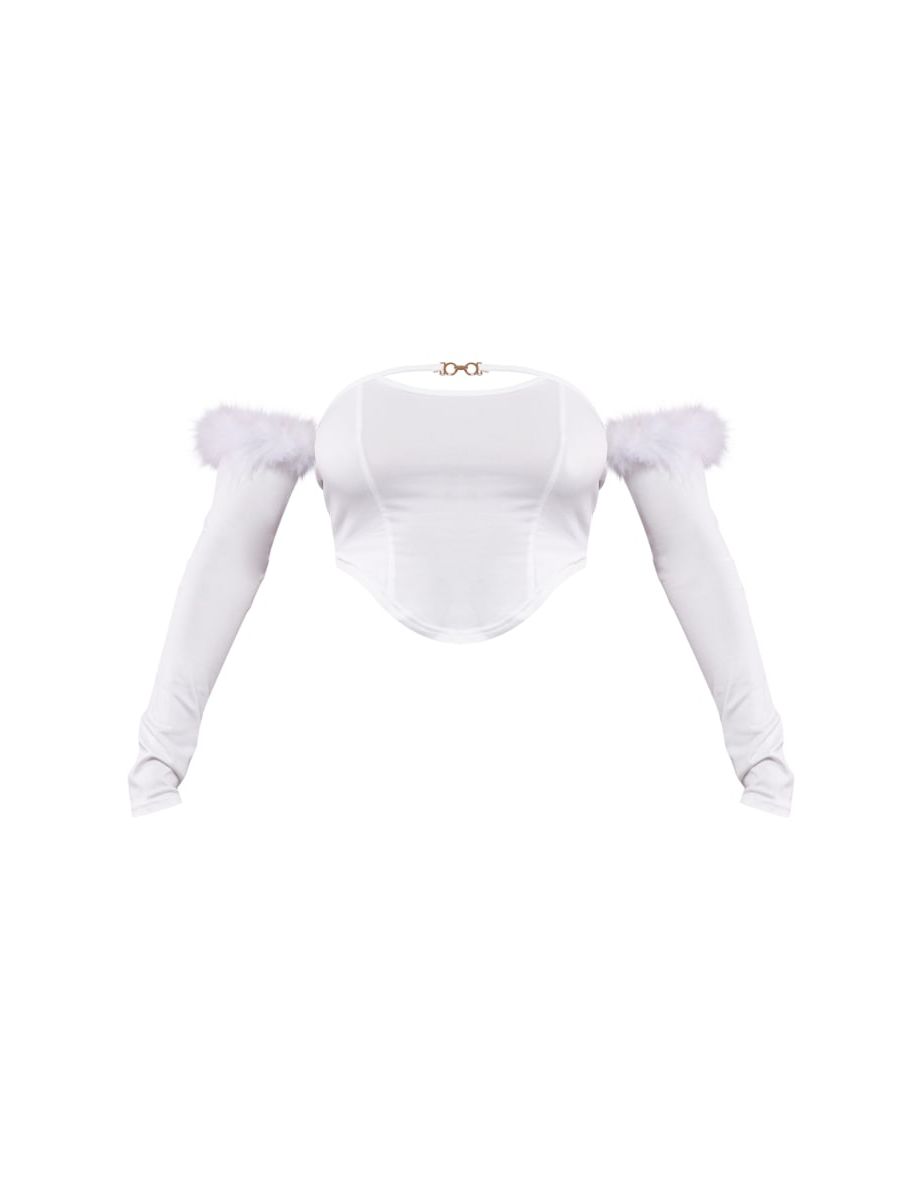 White Bandage Embellished Crop Top - 4