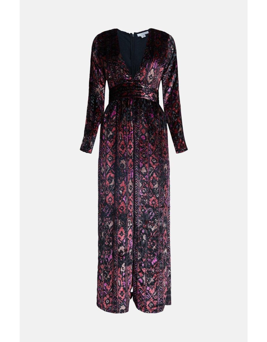 Paisley Velvet Devore Plunge Jumpsuit - 3