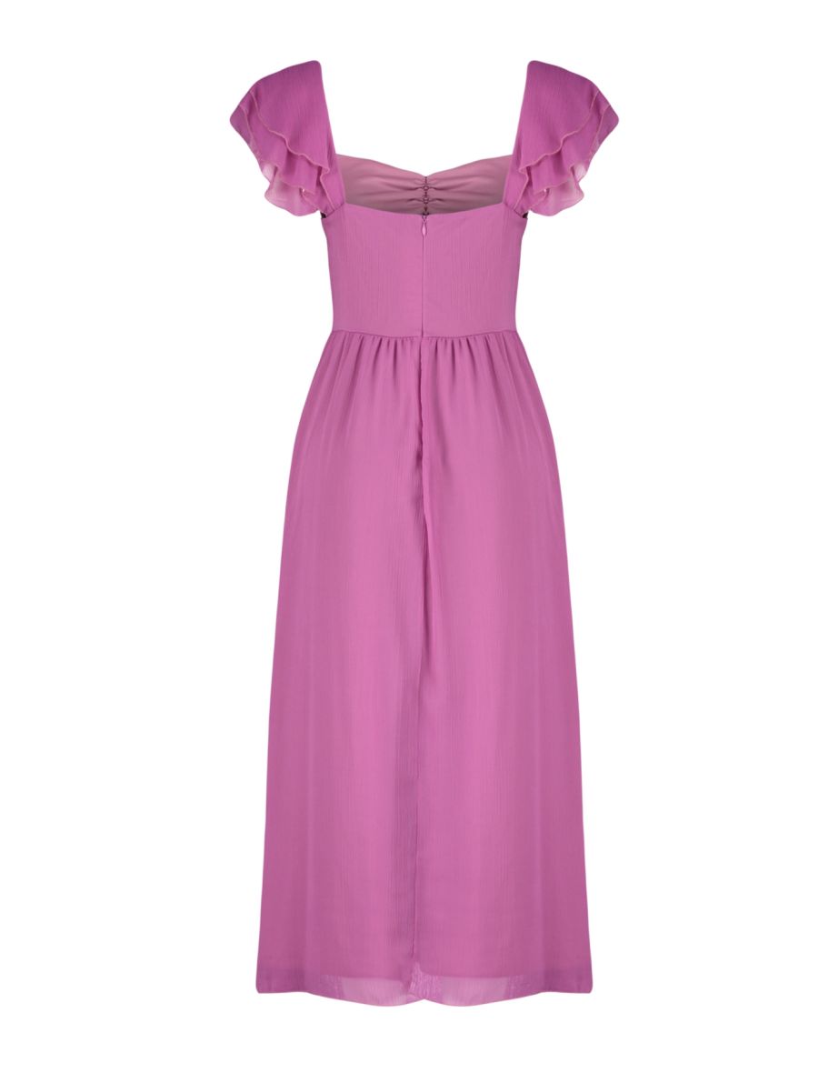 Fuchsia Waist Opening Chiffon Lined Midi Woven Dress - 7