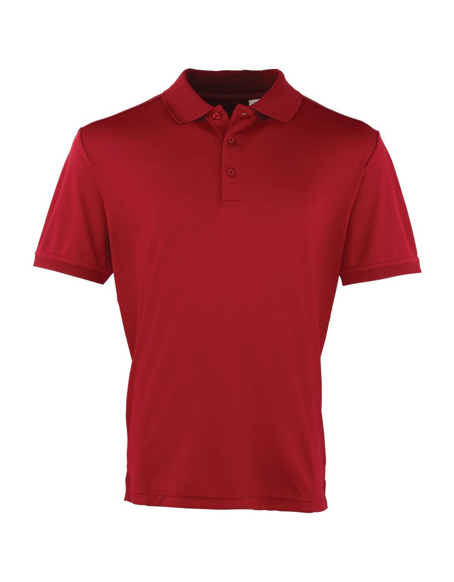 Premier Mens Coolchecker Pique Short Sleeve Polo T-Shirt - Burgundy