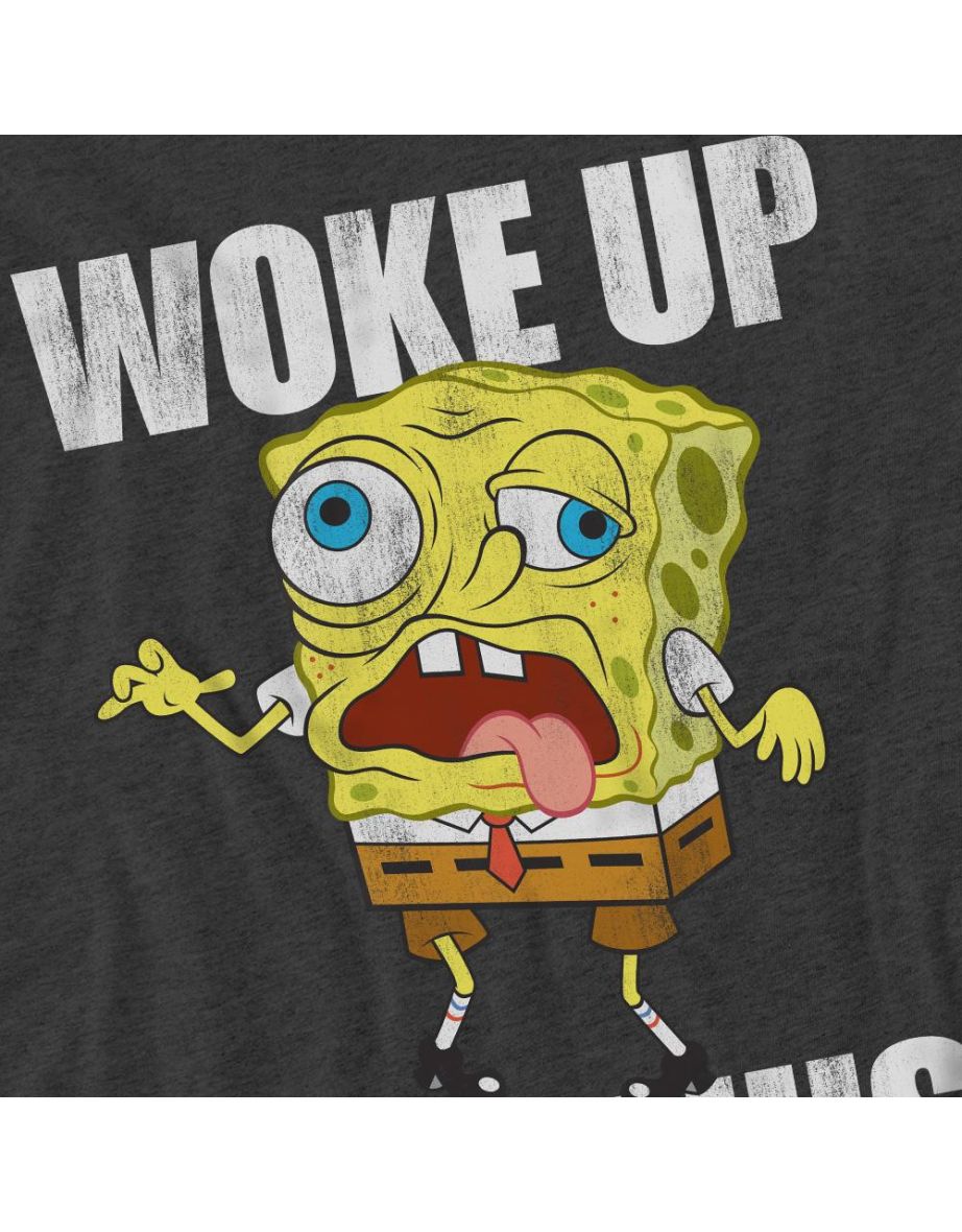 SpongeBob SquarePants Unisex Adult Woke Up Like This Meme T-Shirt - Charcoal - 3