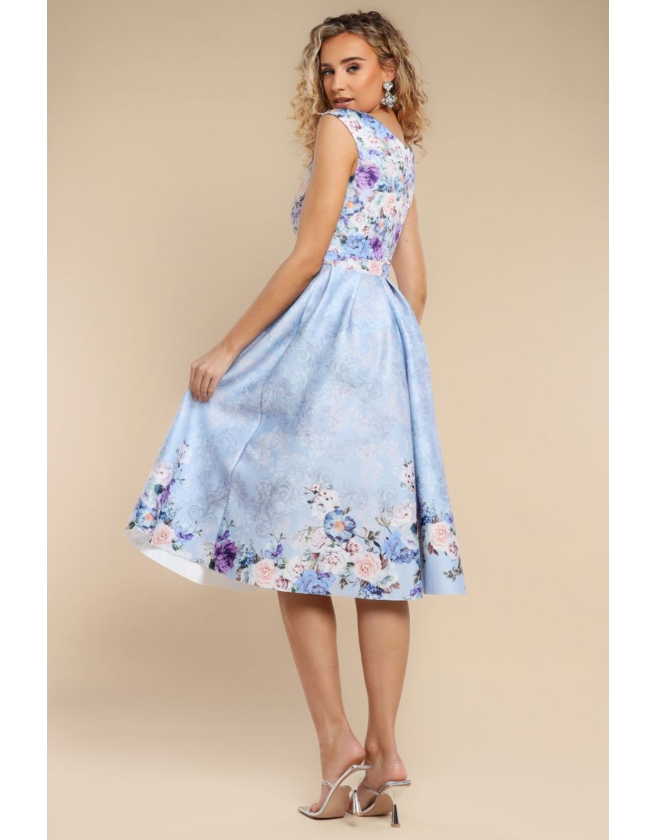 Goddiva Sweetheart Floral Midi Dress - Powder Blue - 3