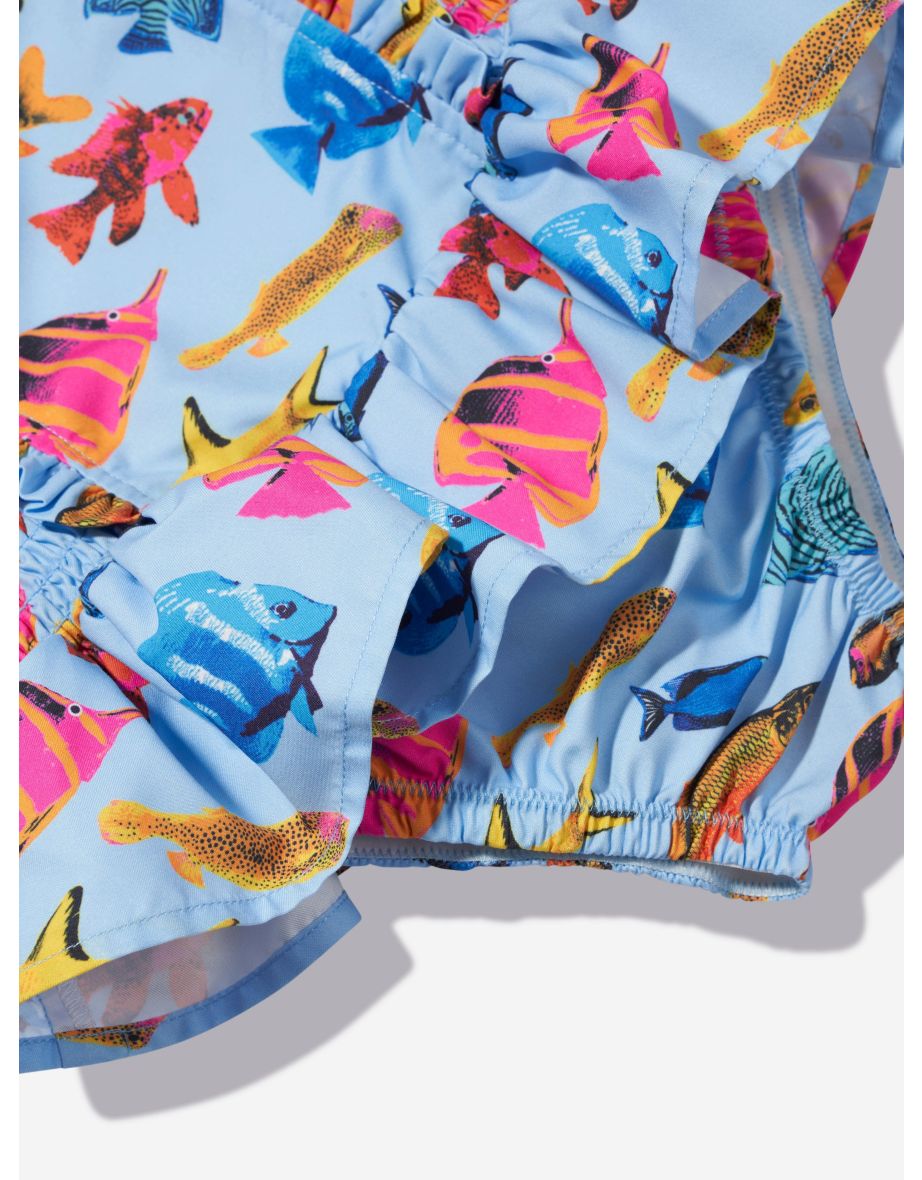 Girls Tropical Fish Ruched Swimsuit in Multicolour - 4