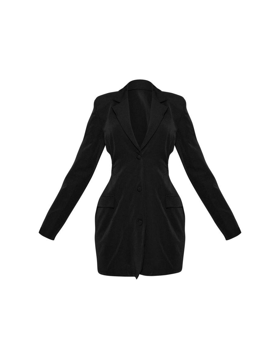 Black Cut Out Backless Blazer Dress - 4