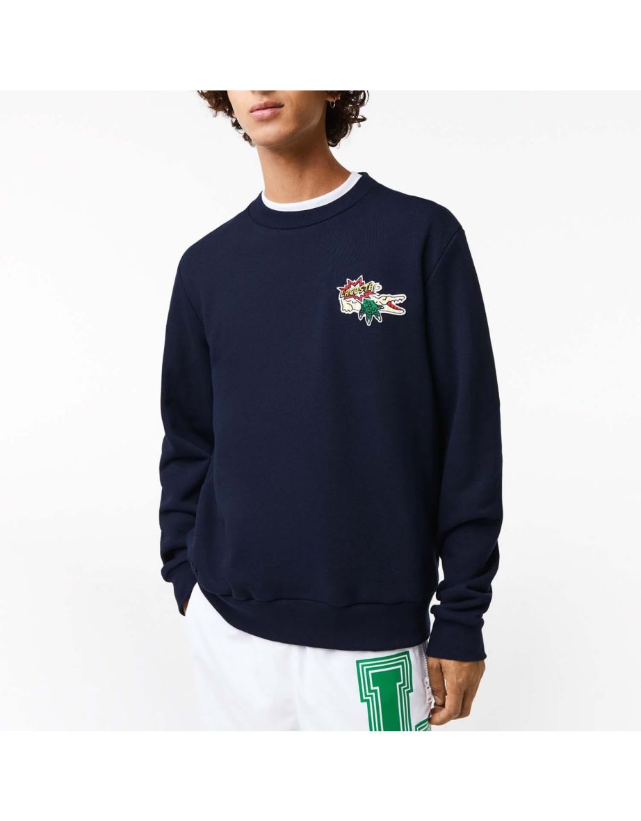 Men's Lacoste Holiday Badge Organic Cotton Sweatshirt in Blue