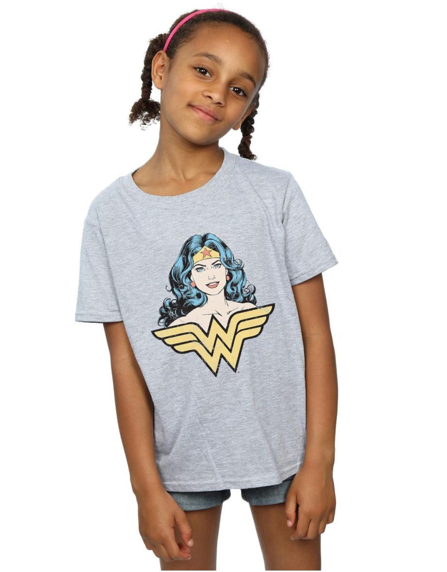 Wonder Woman Girls Gaze Cotton T-Shirt - Sports Grey