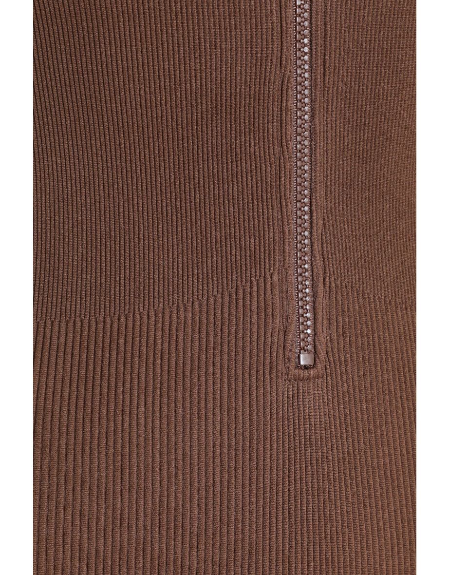 Brown Seamless Zip Jumpsuit - 5