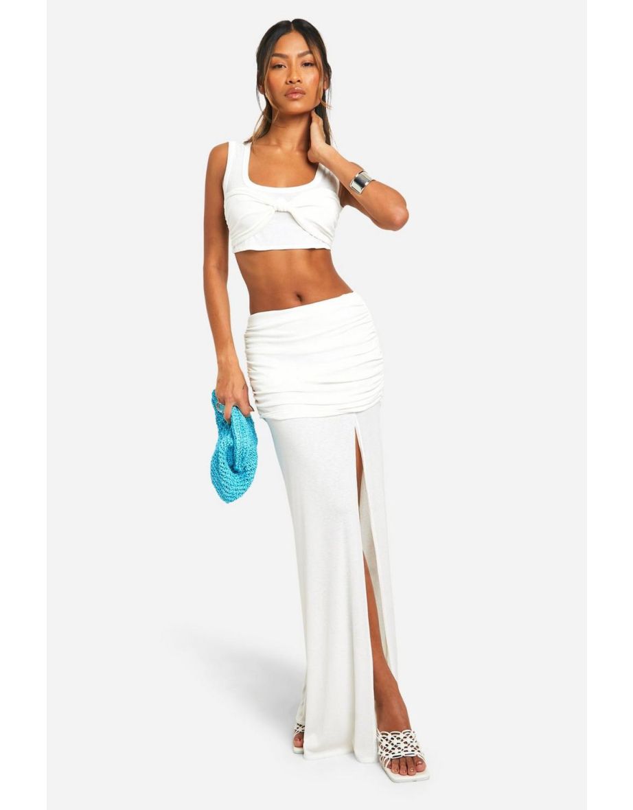 Onion Skin Twist Front Tank And Column Maxi Skirt Set - white