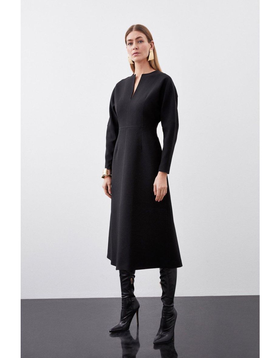 Structured Crepe Tailored Keyhole Rounded A Line Midi Dress