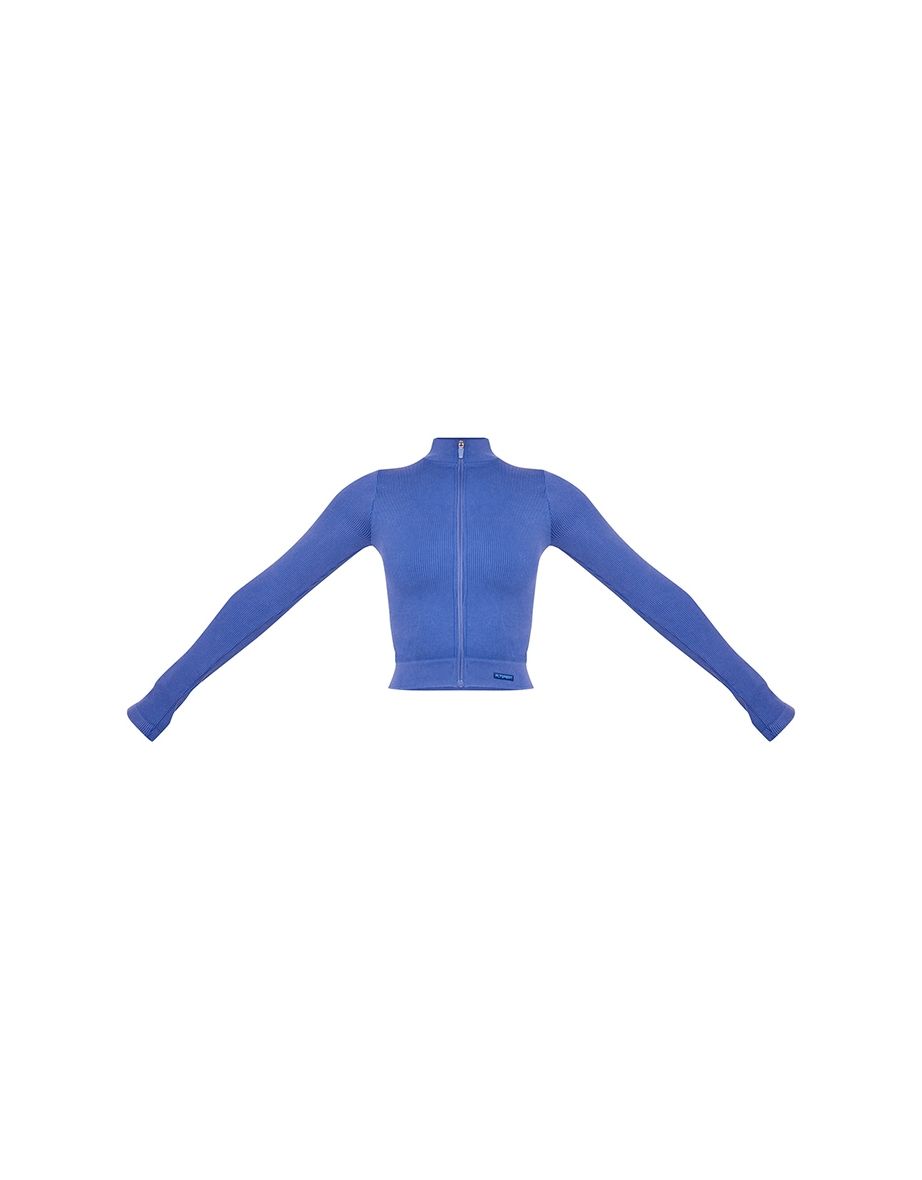PLT SPORT Navy Acid Wash Seamless Zip Up Cropped Sports Jacket - 4