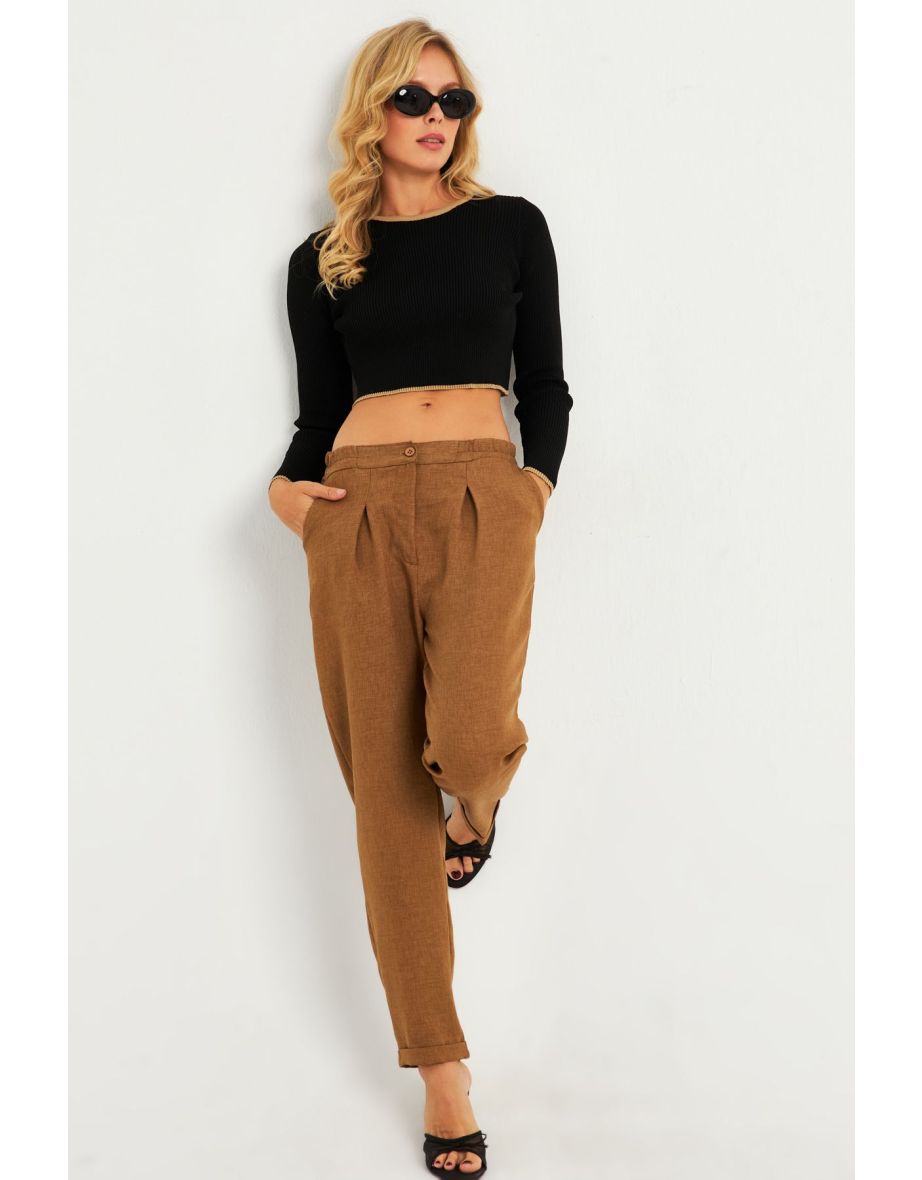 Women's Camel Linen Trousers