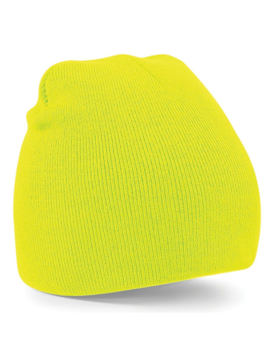Beechfield Plain Basic Knitted Winter Beanie Hat - Fluorescent Yellow