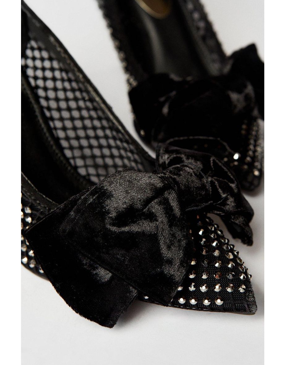 Duchy Diamante Mesh Velvet Bow High Heel Court Shoes - 3