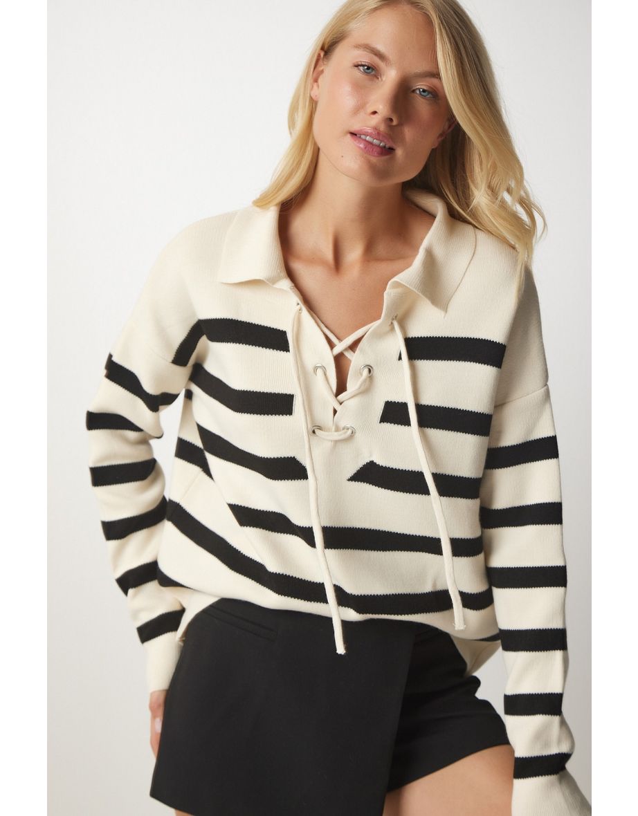 Happiness İStanbul Beige Stripped Sweater