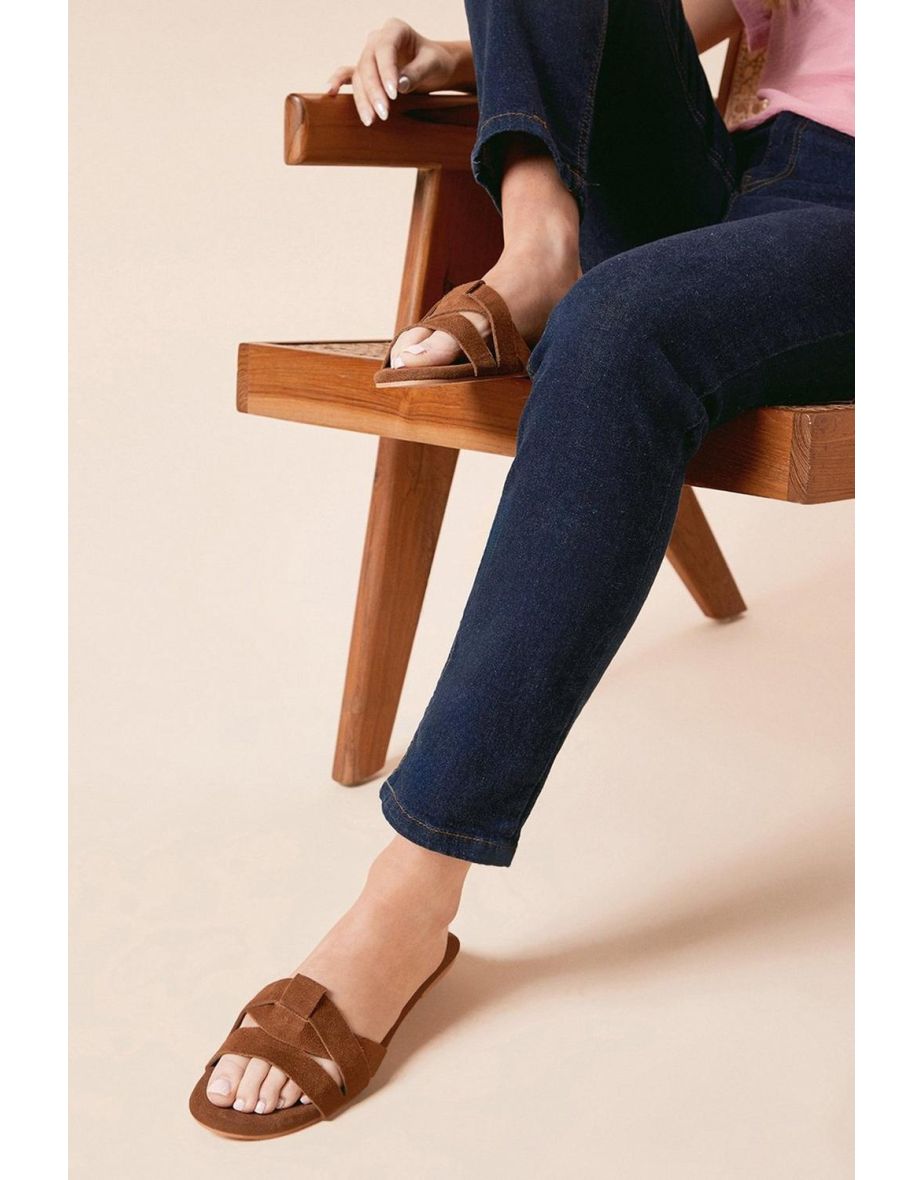 Freesia Suede Twisted Flat Mule Sliders