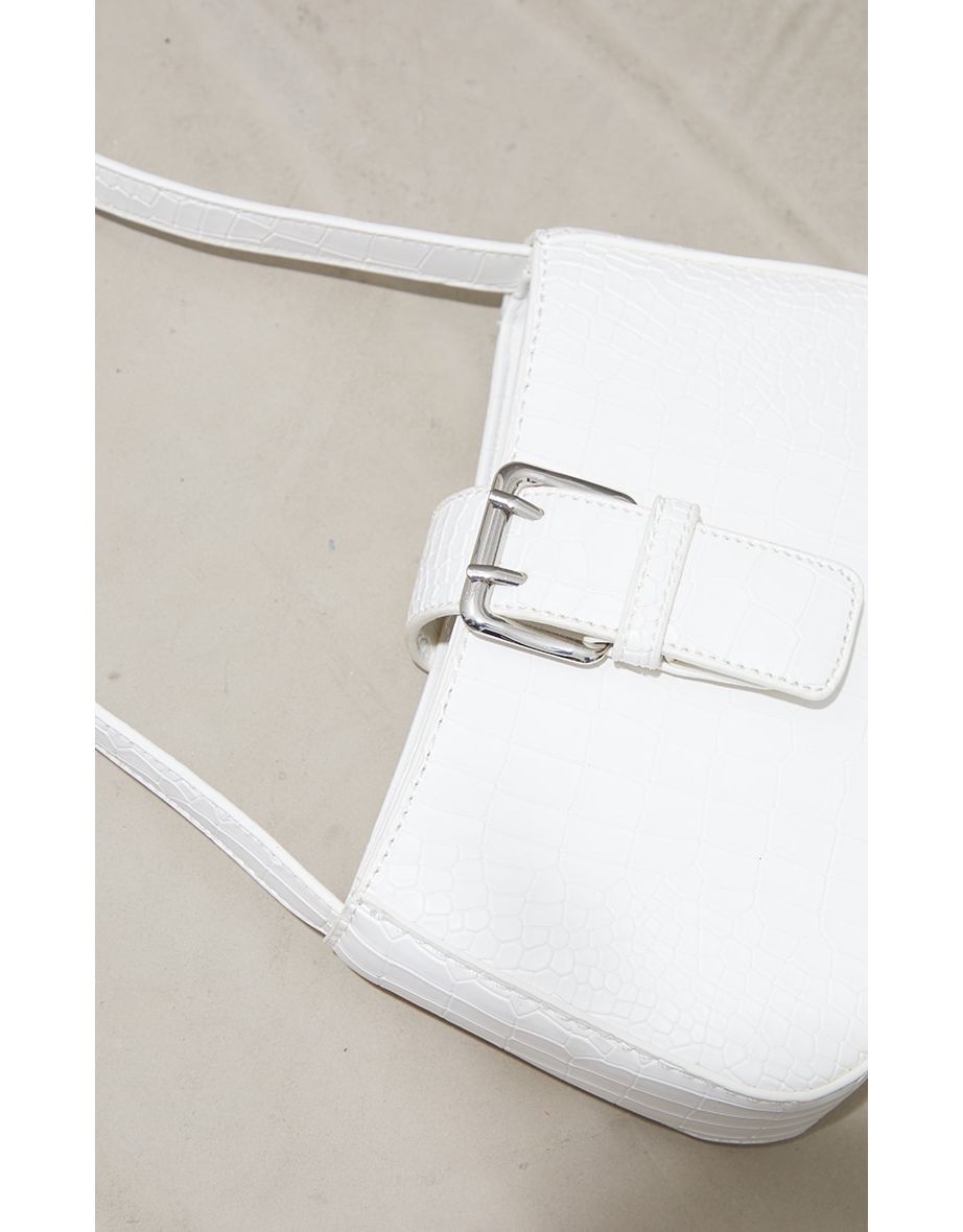 White Croc Buckle Front Shoulder Bag - 2