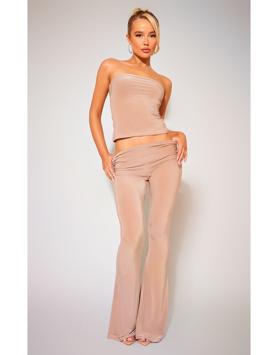 Stone Slinky Low Rise Flared Trousers