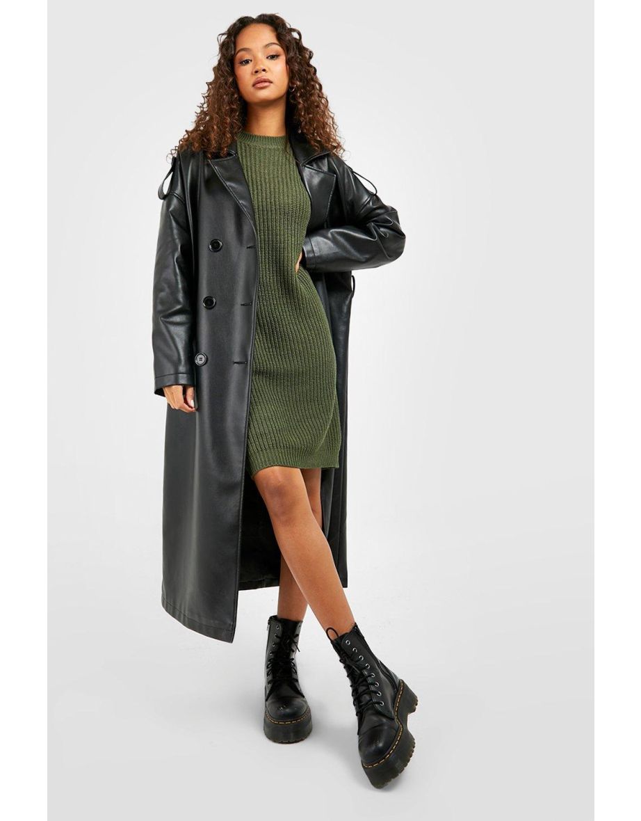 Crew Neck Jumper Dress - olive