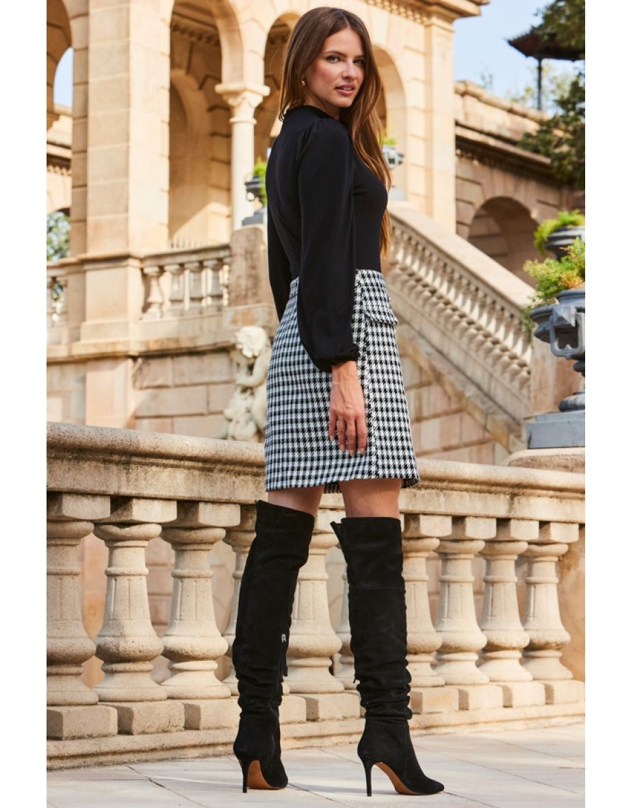 Black & White Dogtooth Two Part Dress - 4