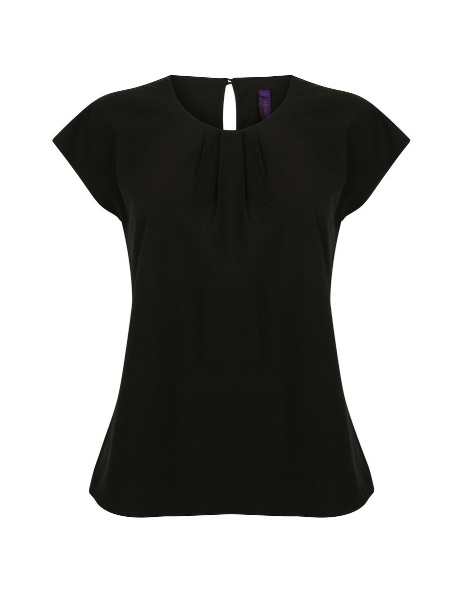 Henbury Womens/Ladies Pleated Blouse - Black