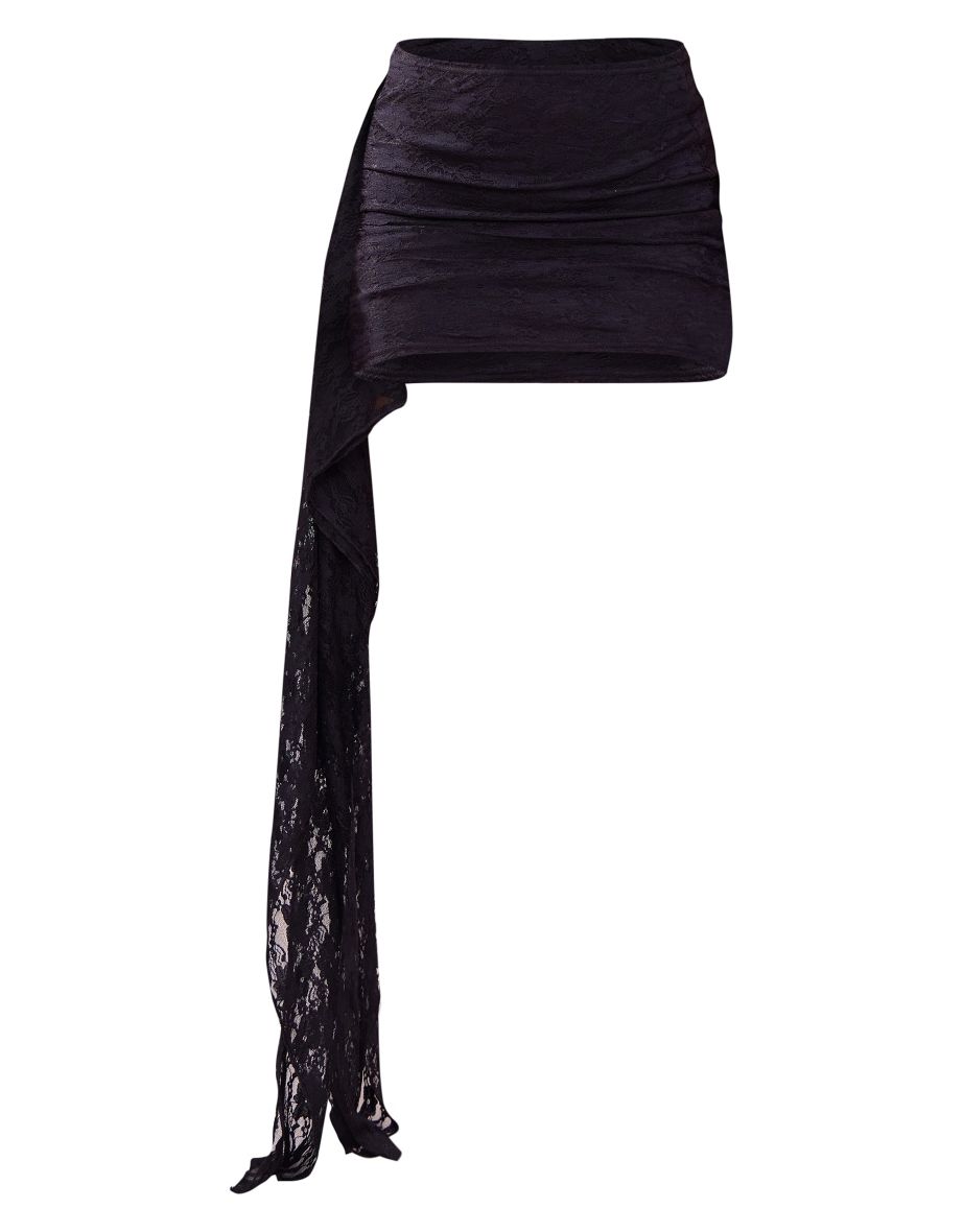 Petite Black Lace Frill Tie Detail Bodycon Skirt - 4