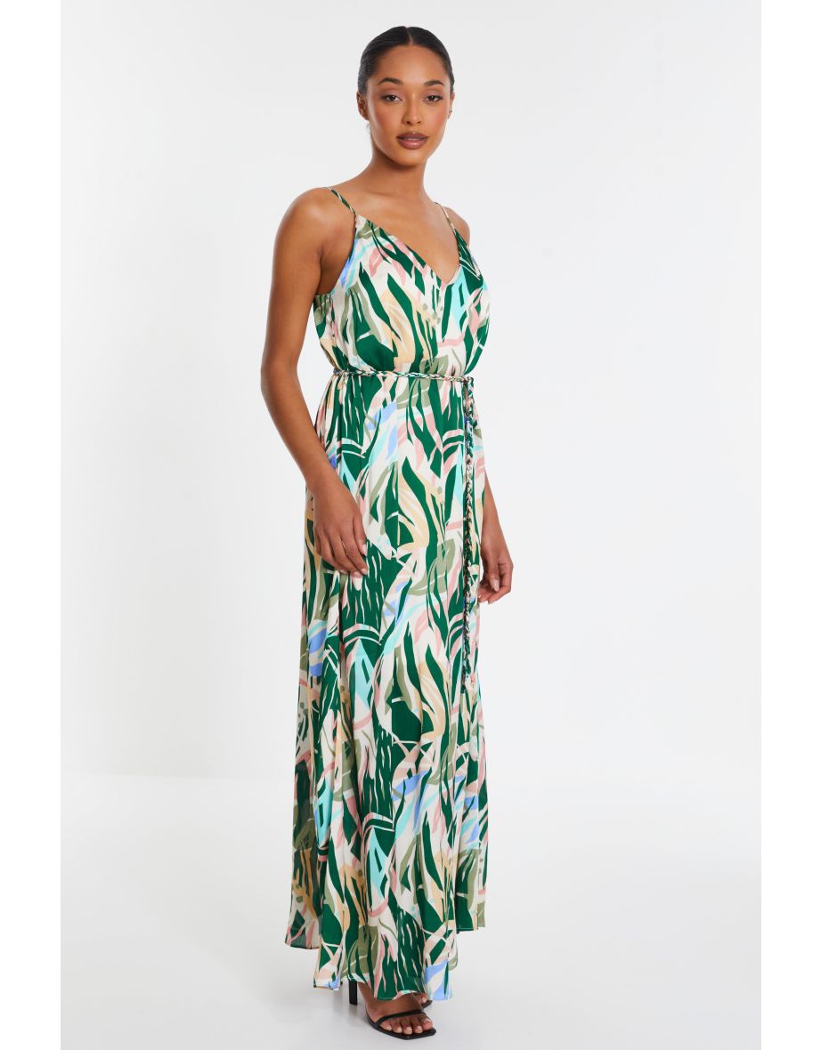 Shop Green Tropical Print Maxi Dress Online in Qatar VogaCloset