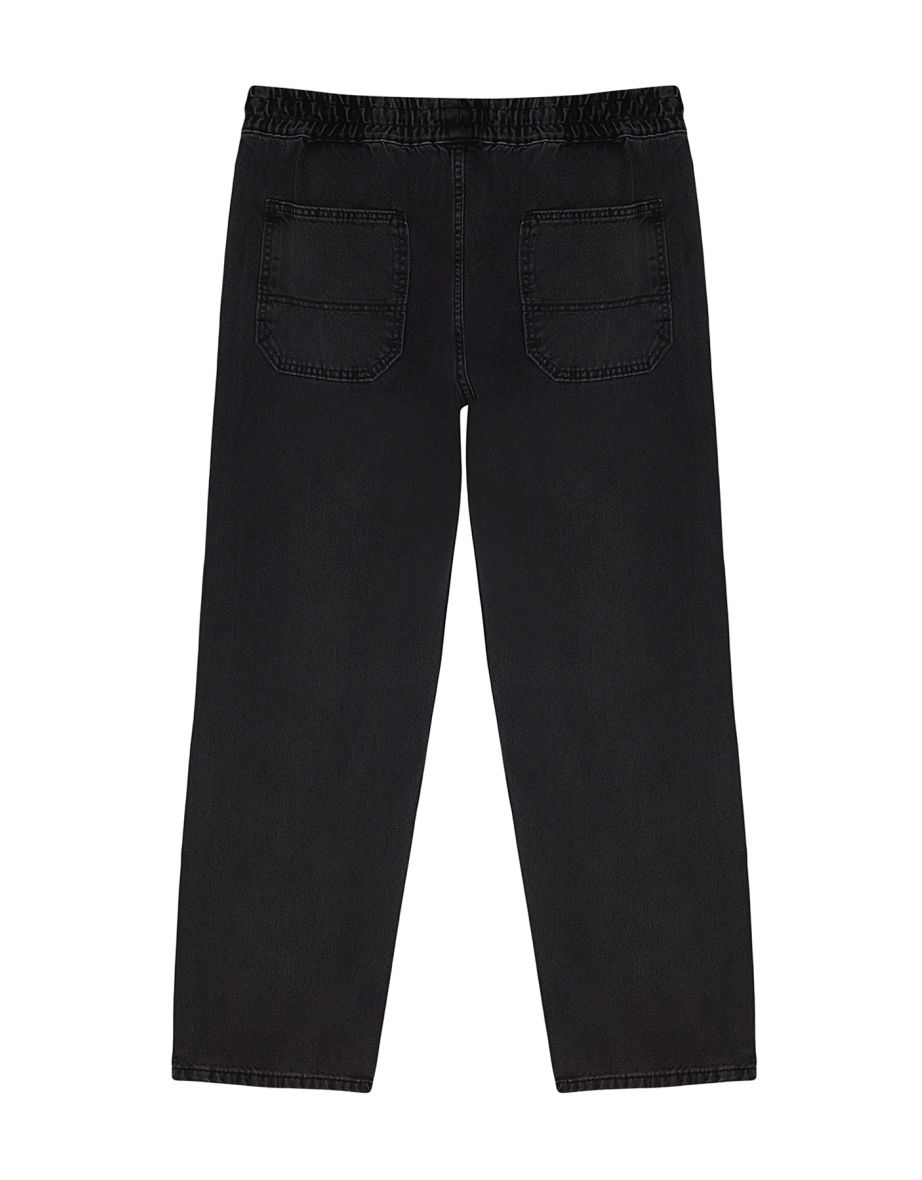 Men's Black Regular Fit Elastic Waist Jeans Denim Trousers - 7