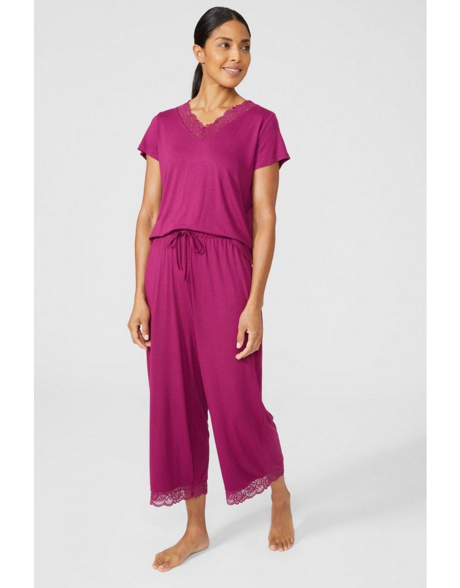 Viscose Lace Ss Top - plum - 3