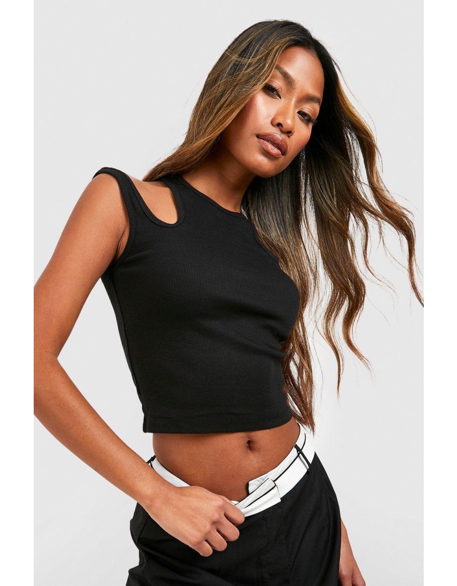 Right Cut Out Shoulder Ribbed Crop Top