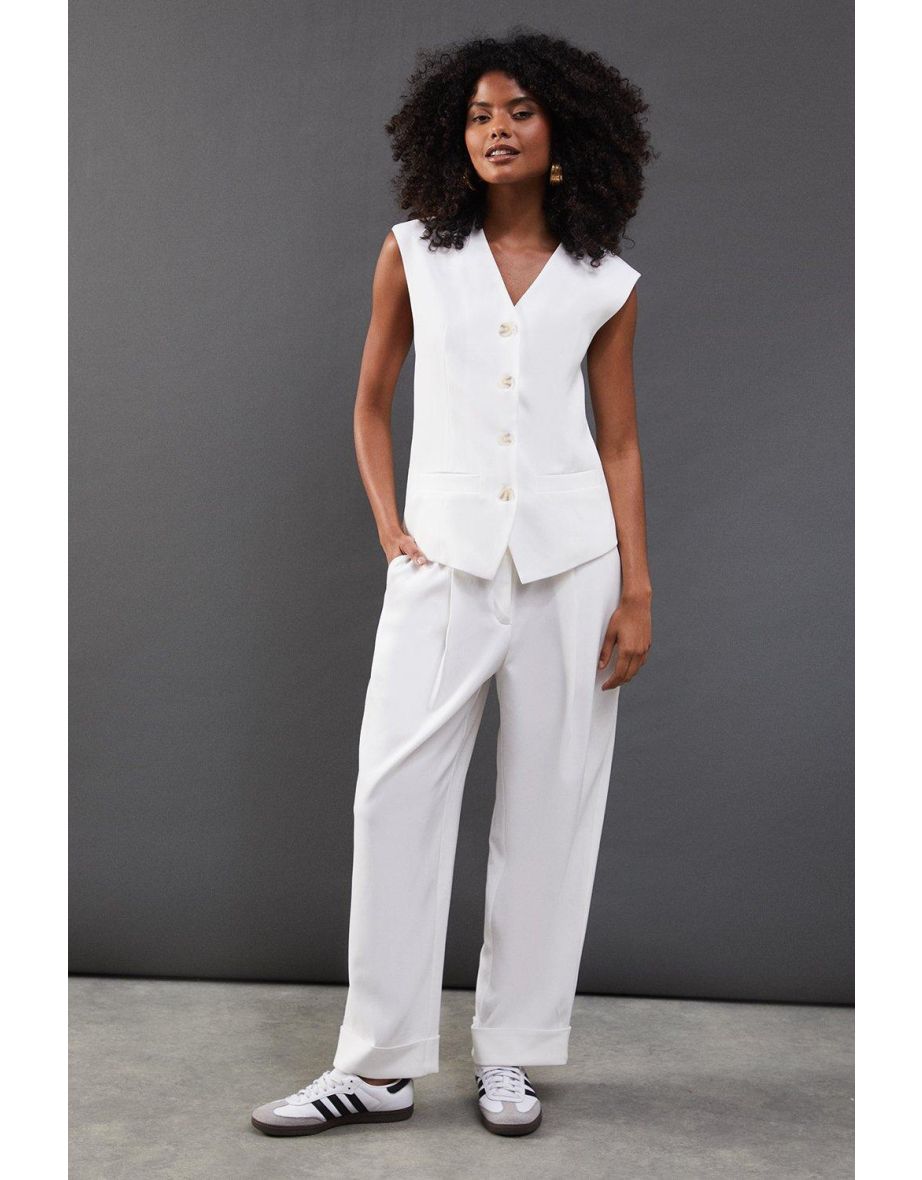 Premium Wide Leg Turn Up High Waisted Trouser