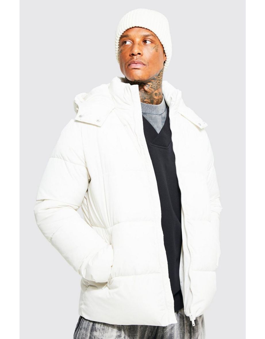 Matt Panel Puffer Jacket - ecru