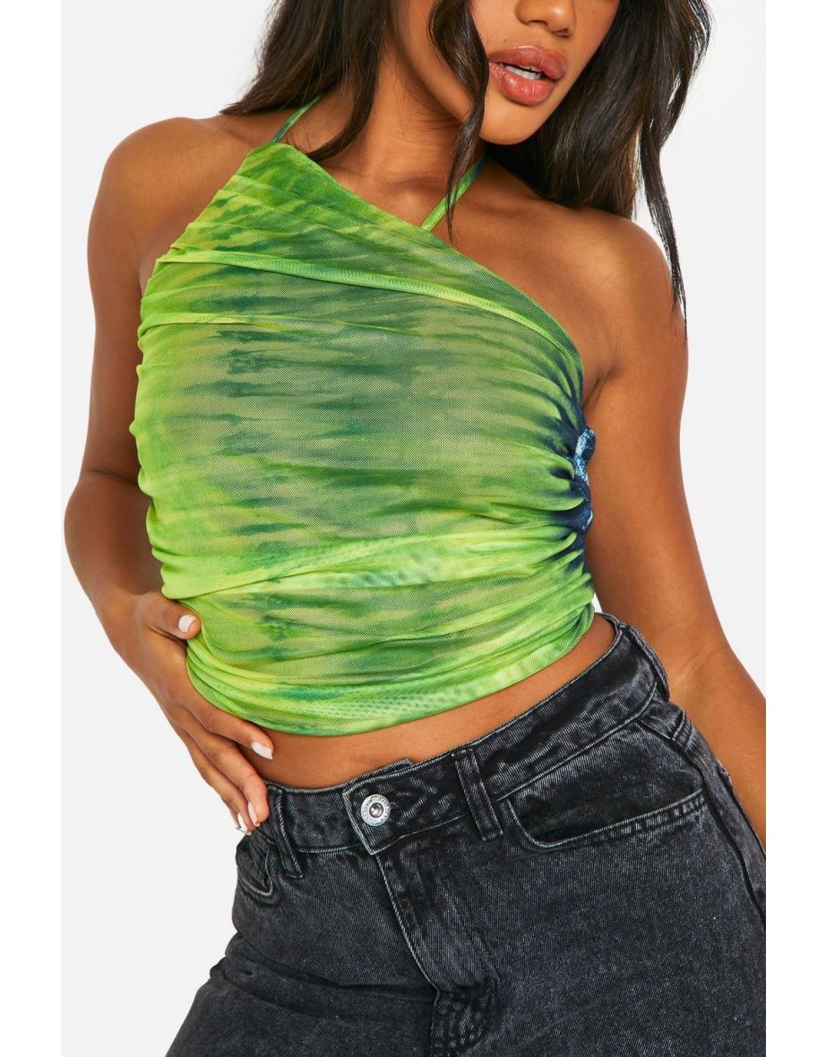 Printed Mesh Halter Neck Top - green - 3