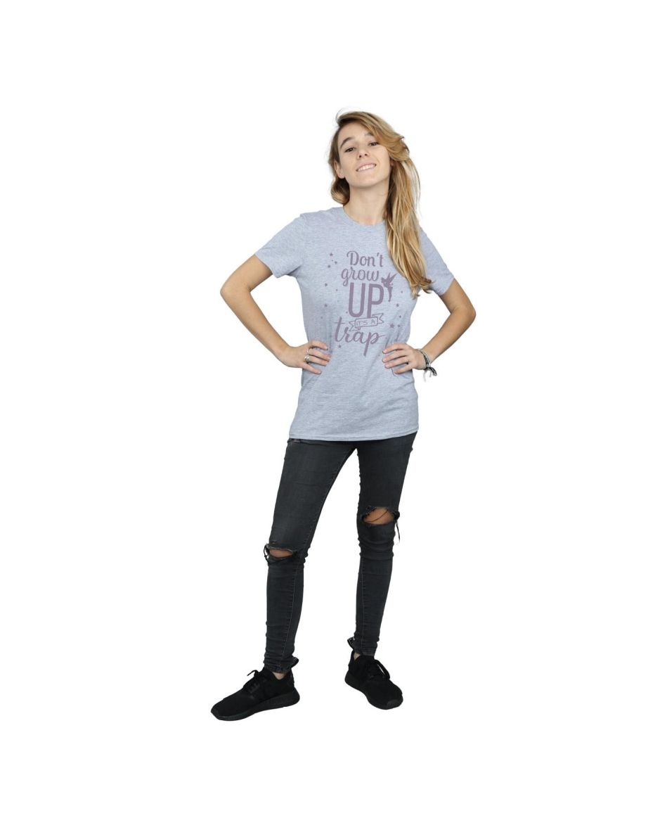 Disney Womens/Ladies Tinker Bell Don´t Grow Up Cotton Boyfriend T-Shirt - Sports Grey