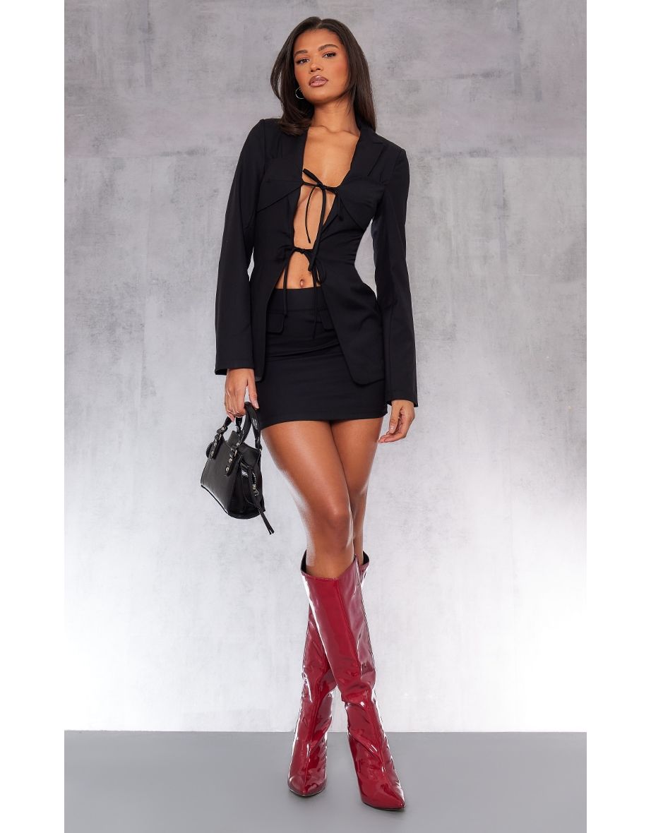 Black Tailored Woven Pocket Detail Low Rise Micro Mini Skirt