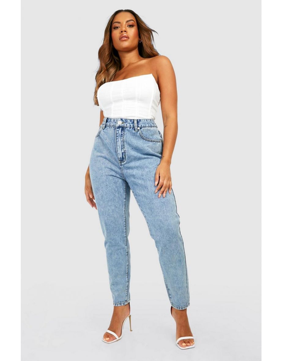 Plus High Waist Mom Jeans - acid wash light blue