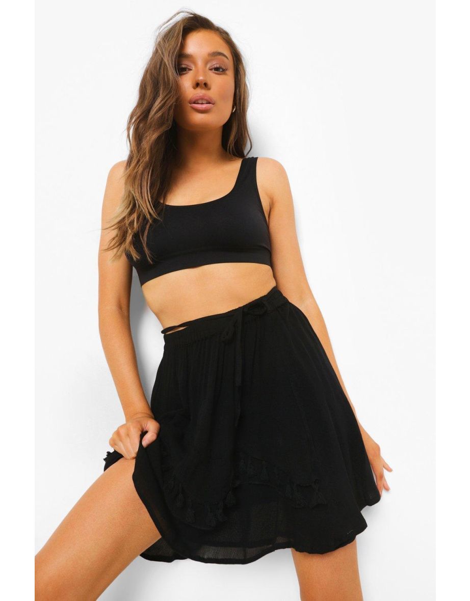 Cheesecloth Tiered Frill Skater Skirt - black - 3