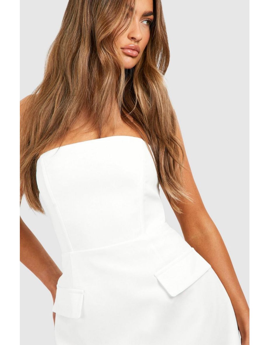 Structured Bandeau Mini Dress - white - 3
