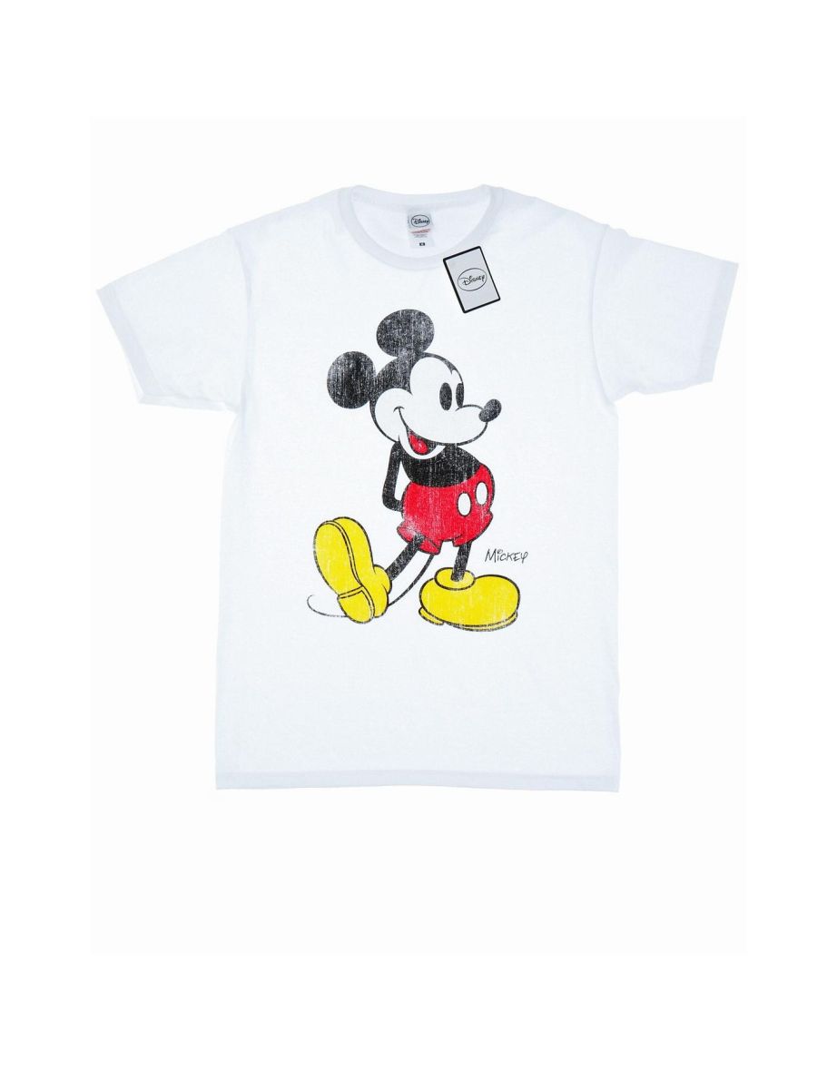 Disney Mens Mickey Mouse Classic Kick T-Shirt - White