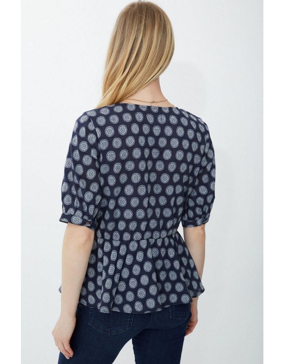 Circle Jacquard Button Through Top - navy - 3