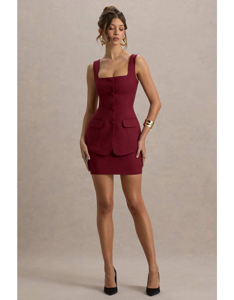 Maci | Berry Tailored Square-Neck Mini Dress