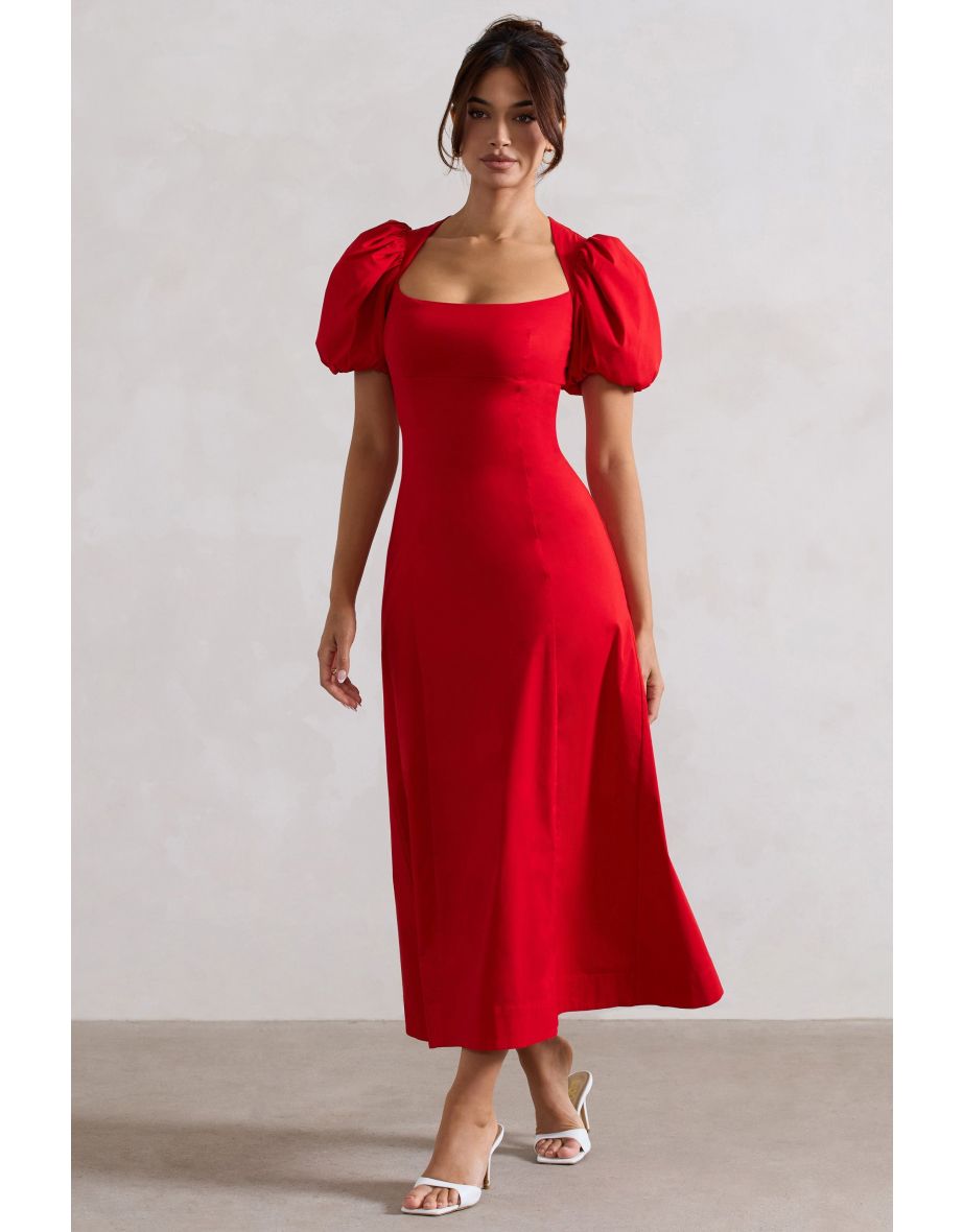 Hacienda | Red Poplin Puff-Sleeve Dress - 4