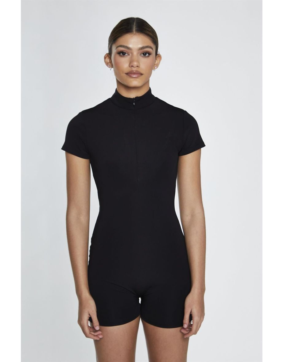 Black Half-Zip Short-Unitard
