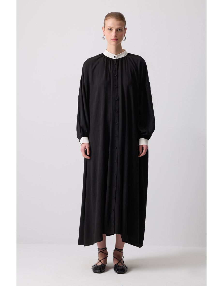CONTRAST COLLAR SHIRT DRESS