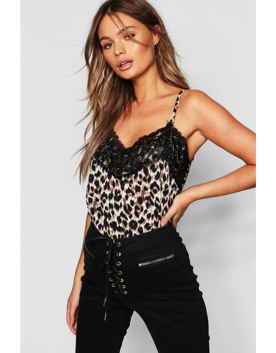 Leopard Print Lace Trim Cami - brown - 3
