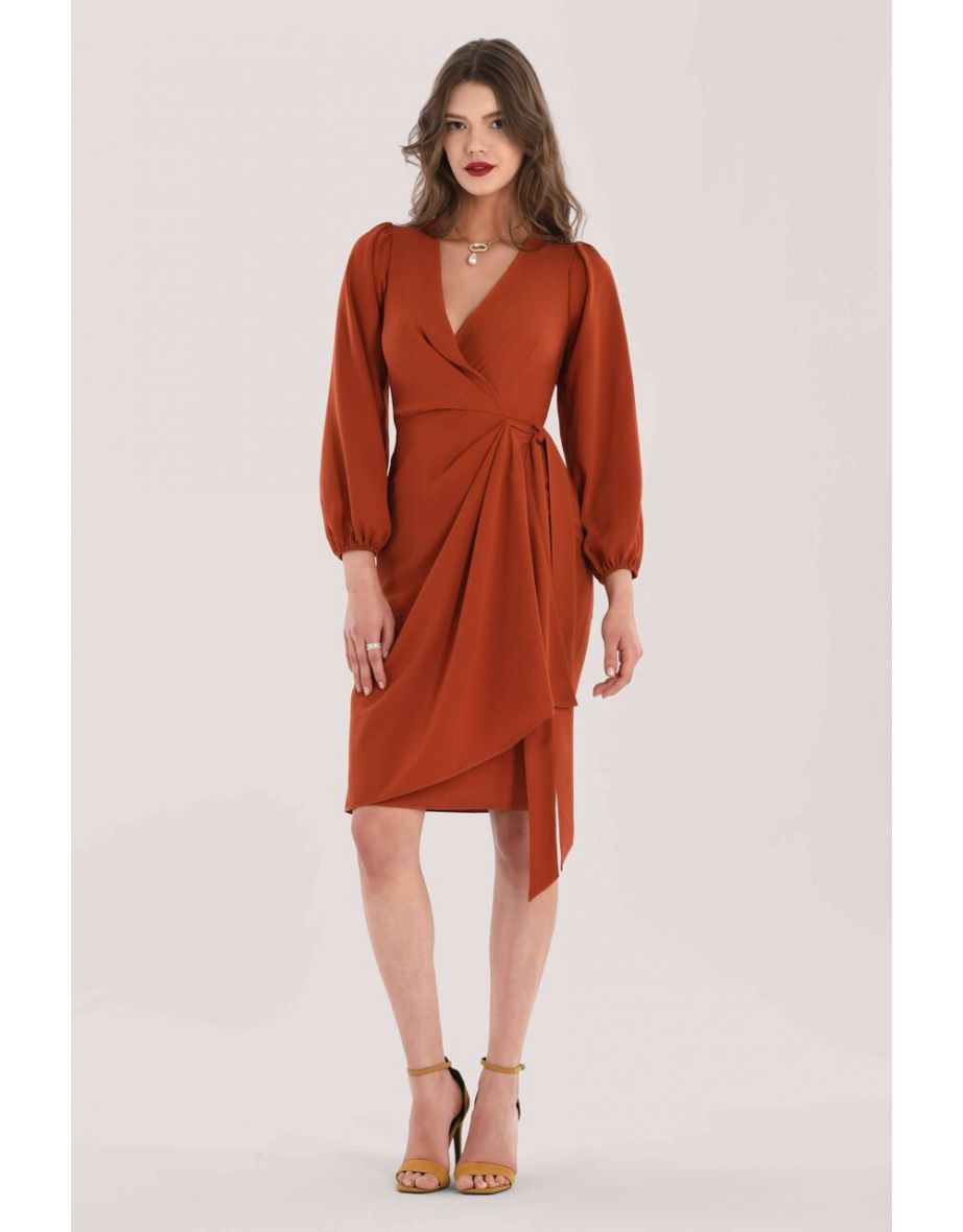 Closet pleated skirt outlet midi dress in rust