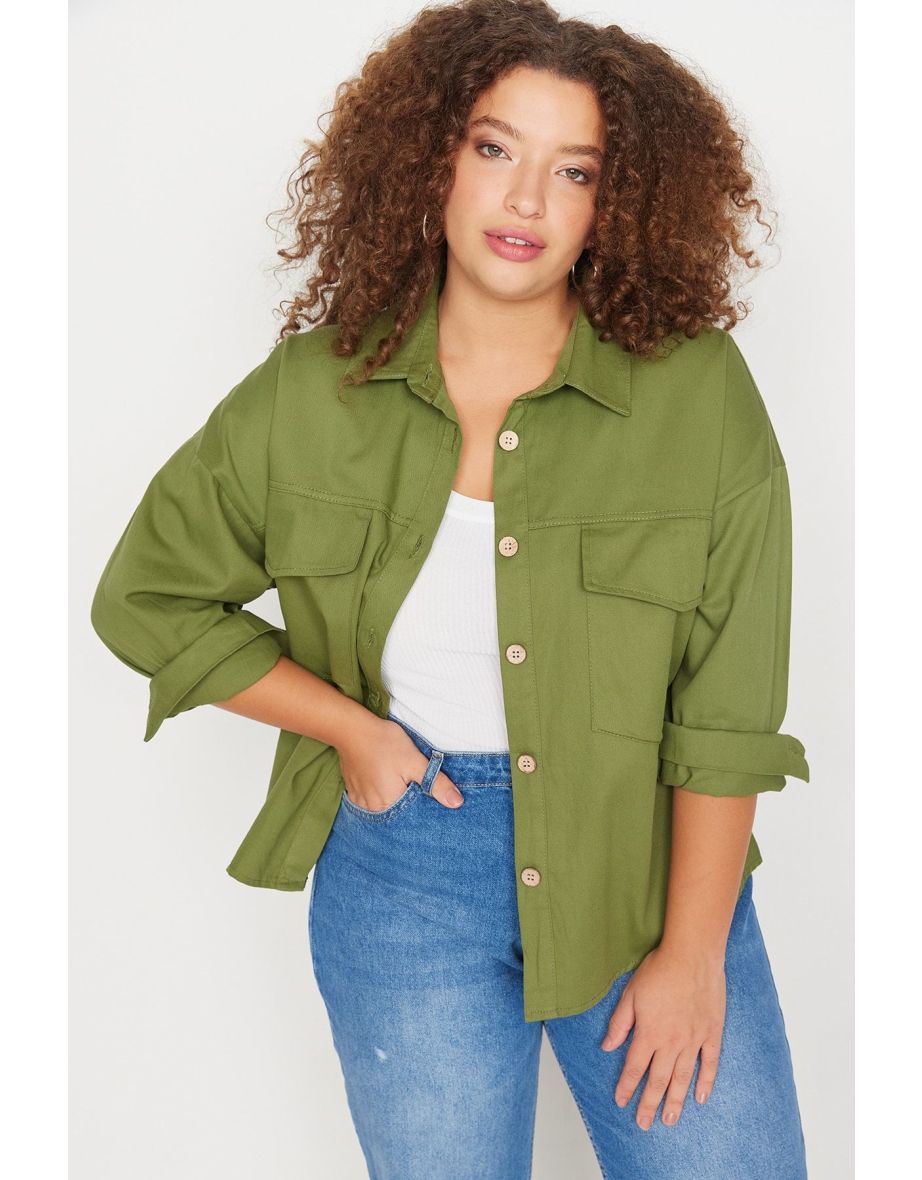 Khaki Color Shirt with Pocket Detail