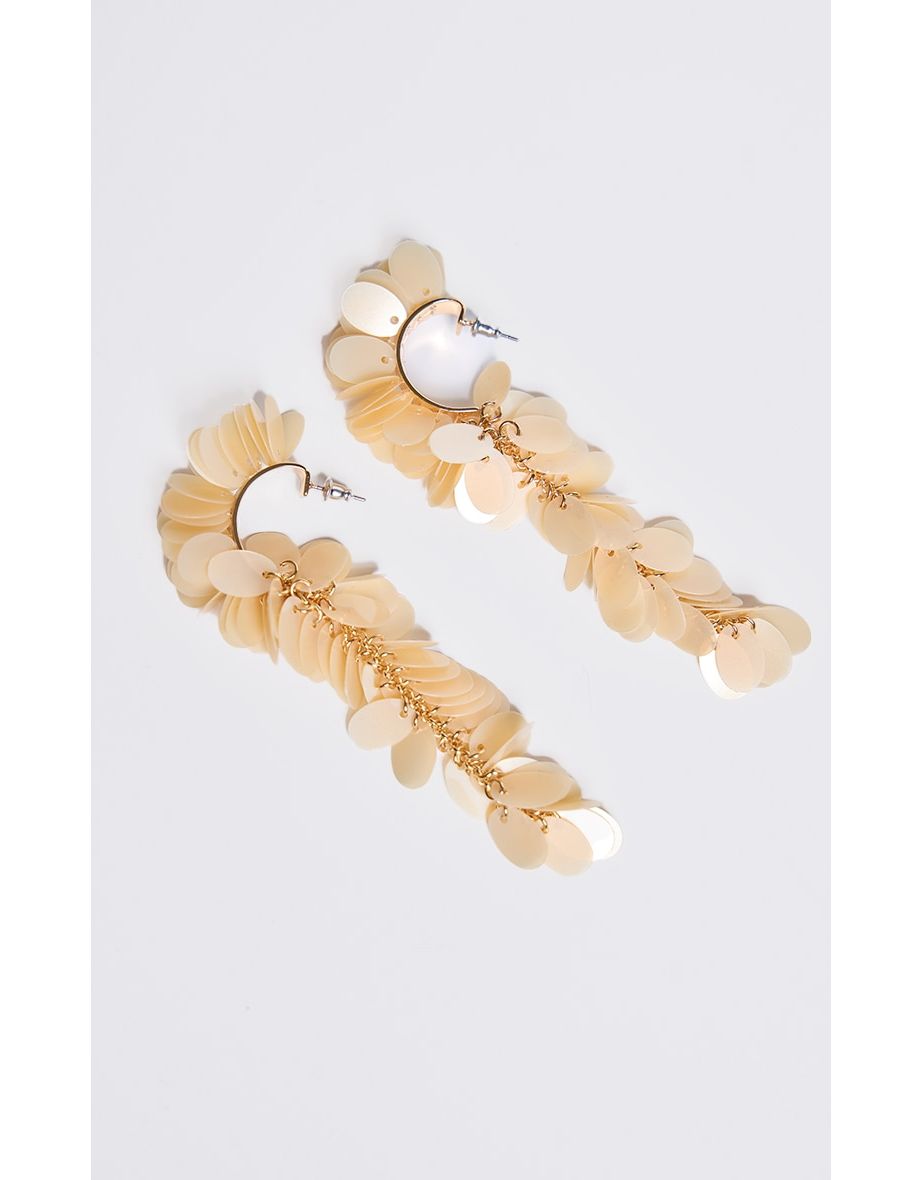 Nude Cluster Sequin Drop Statement Earrings - 2