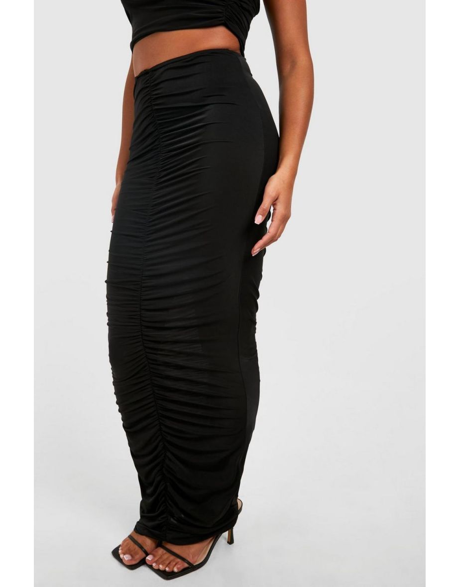 Ruched Maxi Skirt - black - 3
