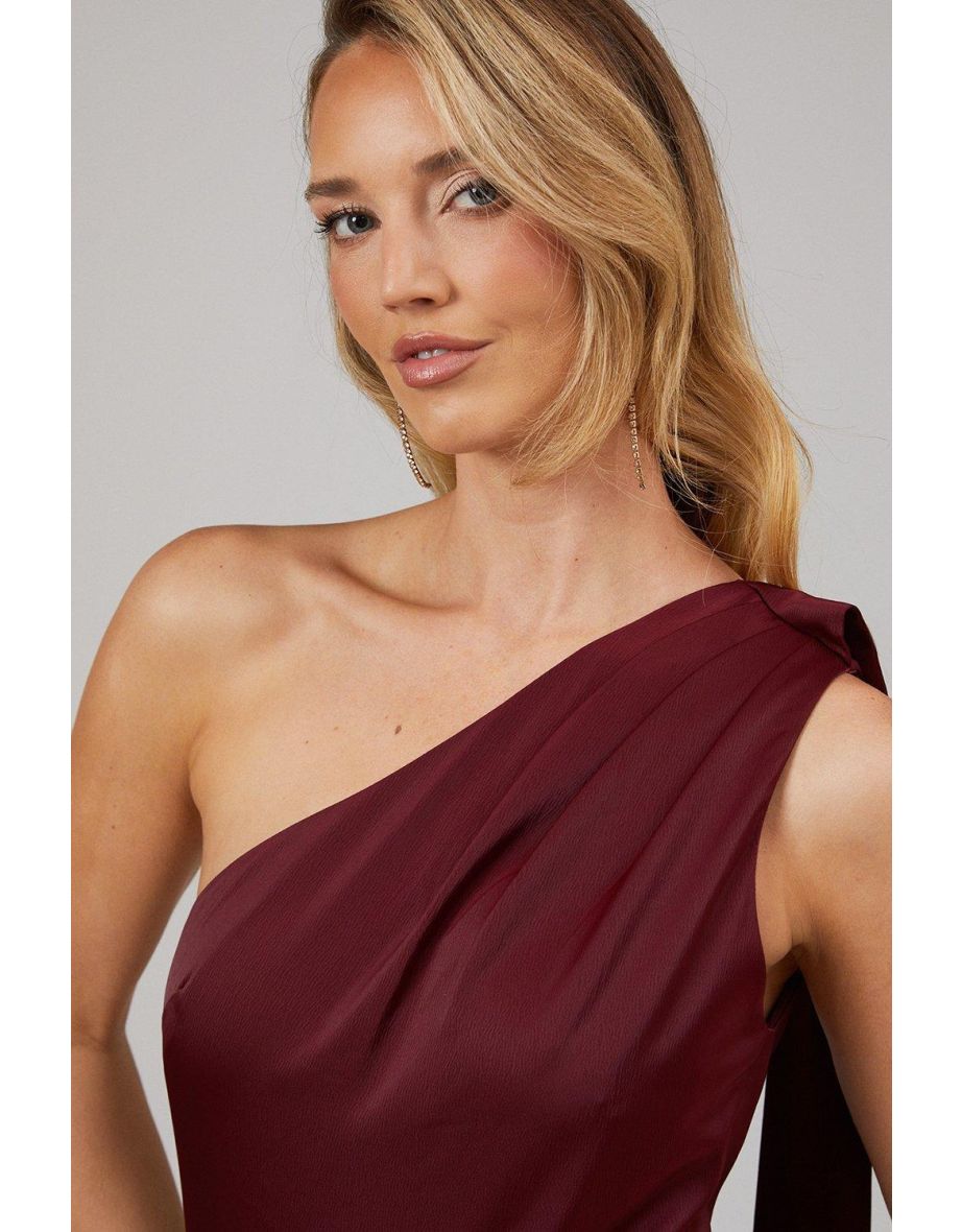 Debut London by Coast One Shoulder Tie Neck Detail Satin Bridesmaids Dress - 3