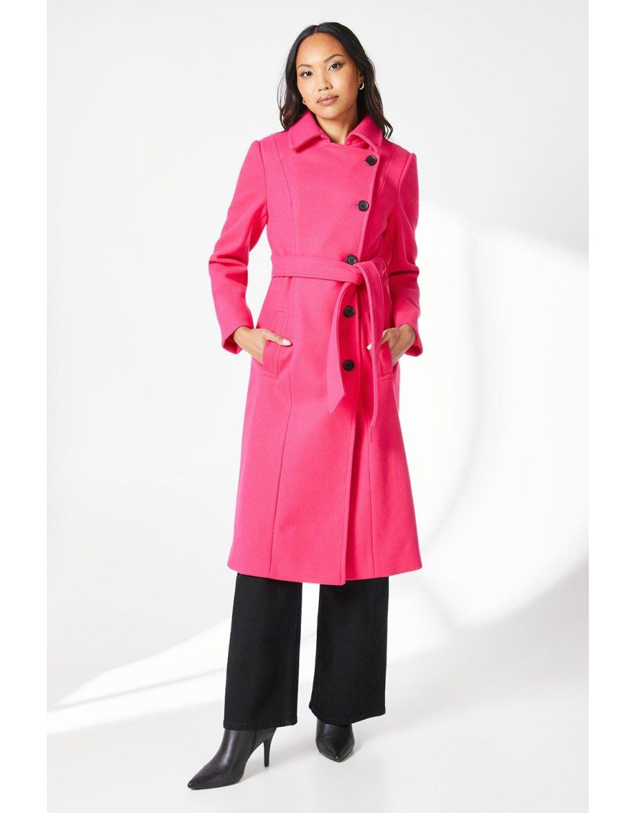 Principles by Debenhams Asymmetric Belted Wrap Pink Coat - 3